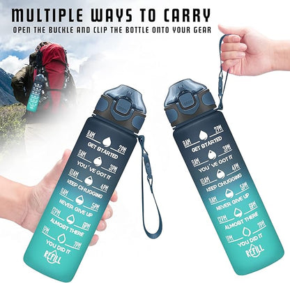 Enerbone 32 oz Drinking Water Bottle with Times to Drink and Straw, Motivational with Carrying Strap, Leakproof BPA & Toxic Free, Ensure You Drink Enough Water for Fitness Gym Outdoor