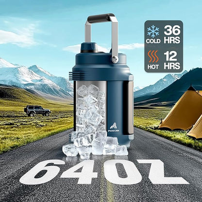 Half Gallon Water Jug for Men: 2-in-1 Straw Spout Lid, Dual Handle, Leakproof, Keep Cold 48H, 64 oz Insulated Water Bottle for Outdoors, Travel, Gym, Trip, Workout, Daily, Hydration, Picnic (Deepsea)
