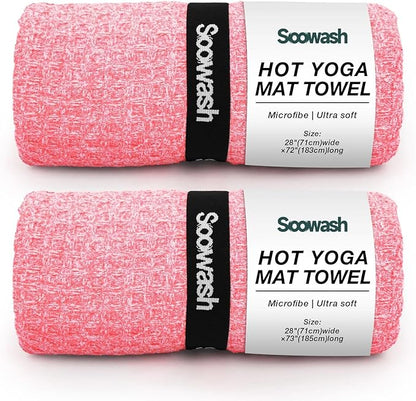 Hot Yoga Towel,Microfiber Yoga Mat Towels Non Slip for Hot Yoga Absorbent Microfiber Sweat Anti-Slip Cover,Bikram,Pilates,Exercise,Fitness 28 inch X 72 inch Pink 2 Pack