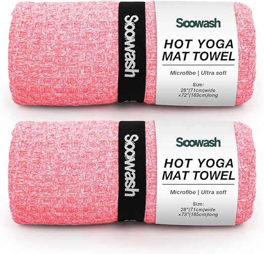 Hot Yoga Towel,Microfiber Yoga Mat Towels Non Slip for Hot Yoga Absorbent Microfiber Sweat Anti-Slip Cover,Bikram,Pilates,Exercise,Fitness 28 inch X 72 inch Pink 2 Pack