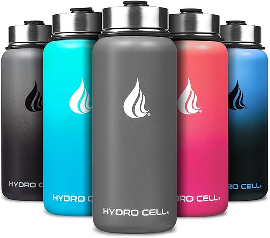 HYDRO CELL Stainless Steel Insulated Water Bottle with Straw - For Cold & Hot Drinks - Metal Vacuum Flask with Screw Cap and Modern Leakproof Sport Thermos for Adults (Graphite 32oz)