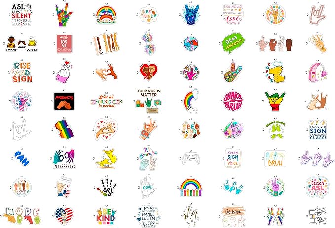100Pcs Sign Language Stickers for Water Bottle, Laptop - ASL Stickers, Decorations - American Sign Language Gift for Women & Men
