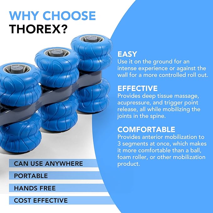 THOREX 8-Wheel Back Massager and Neck Knot Remover - Chiropractor Approved Manual Deep Tissue Massage Tool for Upper Back, Trapezius Pain Relief and Trigger Point Therapy - Self Recovery Muscle Stick