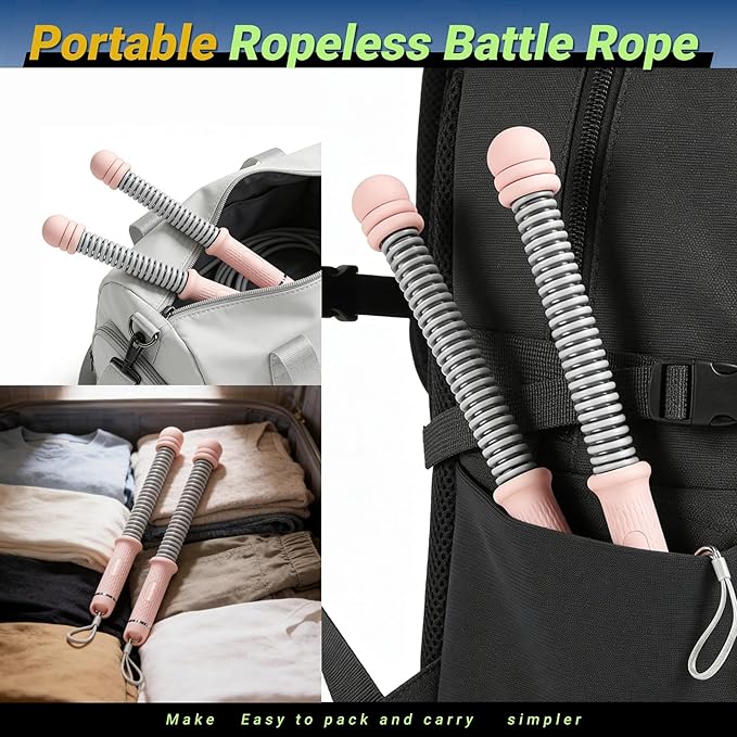 Adjustable Weighted Ropeless Battle Ropes, Portable Arm Exerciser Rope for Home Gym - HIIT, Power sports & High-Intensity Interval Training, Portable Workout Equipment for Men & Women
