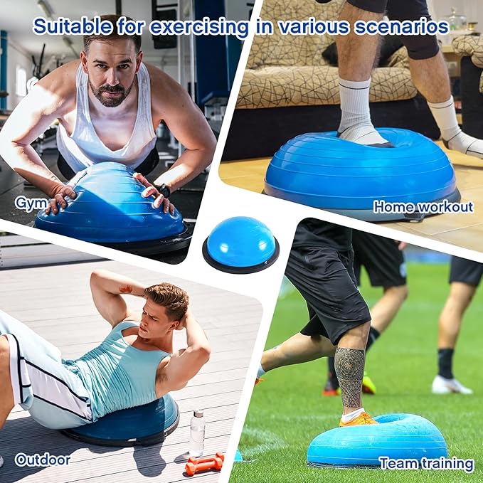 Honoson Half Ball Trainer Yoga Ball with Resistant Band Foot Pump Set, Half Exercise with Fitness Elastic Belt Hedgehog Balance Pods for Core Stability Full Body Workout Gym