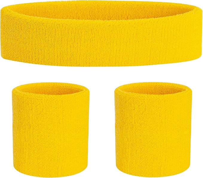 Sweatbands Headband and Wrist Set, Cotton Sweat Band for Athletic Men and Women, Sweatbands Sports Headbands for Working Out, Running, Basketball, Tennis, Yoga