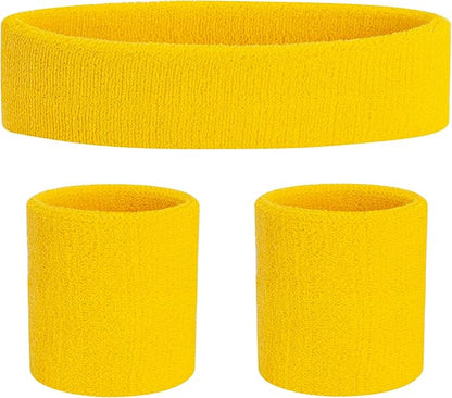 Sweatbands Headband and Wrist Set, Cotton Sweat Band for Athletic Men and Women, Sweatbands Sports Headbands for Working Out, Running, Basketball, Tennis, Yoga