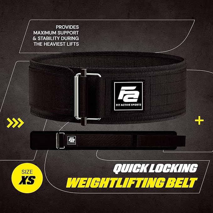 Fit Active Sports Self Locking Weight Lifting Belt | Premium Weightlifting Belt for Cross Training, Fast Locking Release Mechanism for Fitness and Power Lifting - Weightlifting Back Support for Men and Women