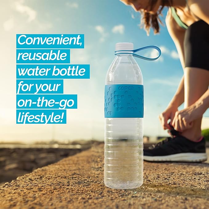 Copco Hydra 20 oz Water Bottle, Set of 2 with Carrying Loop – Leak Proof, BPA Free Tritan, Dishwasher Safe, Twist-Open Body, Non-Slip Silicone Grip, Ideal for Gym, Travel, Office, On-the-Go (Blue)