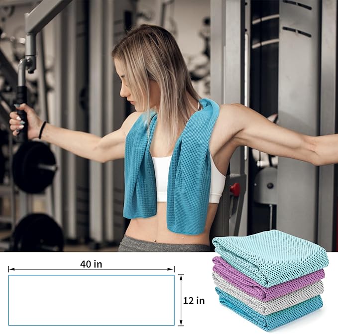 YESLIFE 4 Pack Cooling Towels 40"x12", Gym Towels for Men and Women, Soft Breathable Workout Towels for Yoga, Running, Sport, Workout, Camping, Fitness & More (Grey, Lake Blue, Purple, Light Blue)