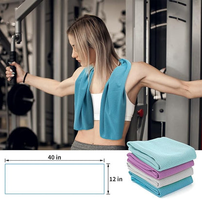 YESLIFE 4 Pack Cooling Towels 40"x12", Gym Towels for Men and Women, Soft Breathable Workout Towels for Yoga, Running, Sport, Workout, Camping, Fitness & More (Grey, Lake Blue, Purple, Light Blue)