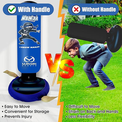 Marwan Sports Punching Bag for Kids with Boxing Gloves Ages 4-12 – 63" Inflatable Boxing Bag for Kids, Fast Rebound Set, Christmas & Birthday Gift for Boys & Girls