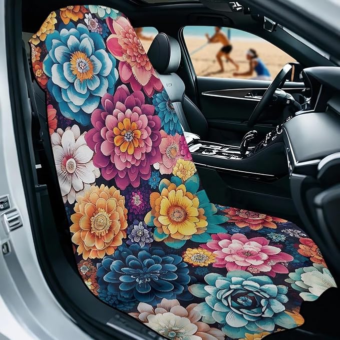 Bulopur Dahlia Floral Sweat Seat Covers for Cars Boho Auto Accessories for Women Girly Athletic Running Towel Car Seat Cover After Gym Surfing Yoga Workout
