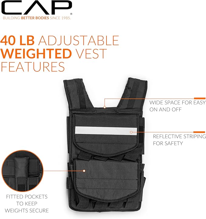 CAP Barbell Adjustable Weighted Vest | 20-150 lbs | Heavy-Duty Workout Vest with Removable Iron Weights for Strength Training, Cardio, Running, and Calisthenics