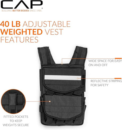 CAP Barbell Adjustable Weighted Vest | 20-150 lbs | Heavy-Duty Workout Vest with Removable Iron Weights for Strength Training, Cardio, Running, and Calisthenics