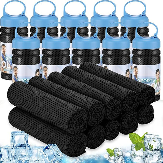 Honoson 10 Pack Cooling Towels Bulk - 47"x12" Soft Breathable Ice Towels for Neck & Face, Portable Chilly Rags Microfiber Sweat Rags for Yoga, Sports, Gym, Workout & Fitness(Black)