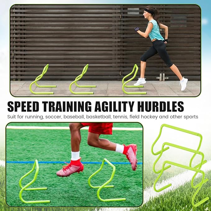 16 Pcs 12" Speed Agility Training Hurdles Large Size Detachable Agility Hurdles Hurdles Training Equipment Set for Athletes Soccer Basketball
