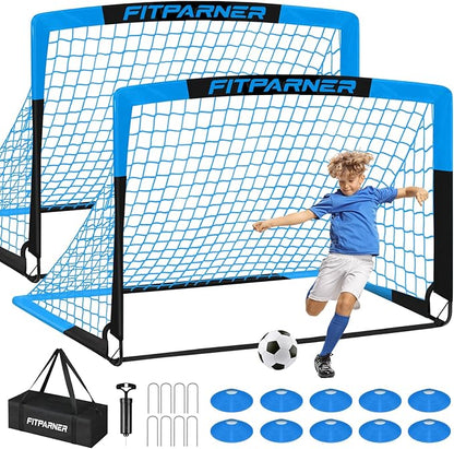 Kids Soccer Goals for Backyard Set - 2 Pack of Portable Pop Up Soccer Nets with Ball,Cones,Complete Training Equipment Kit for Toddler,Youth,Kids Age 3-14,Outdoor Sports Game