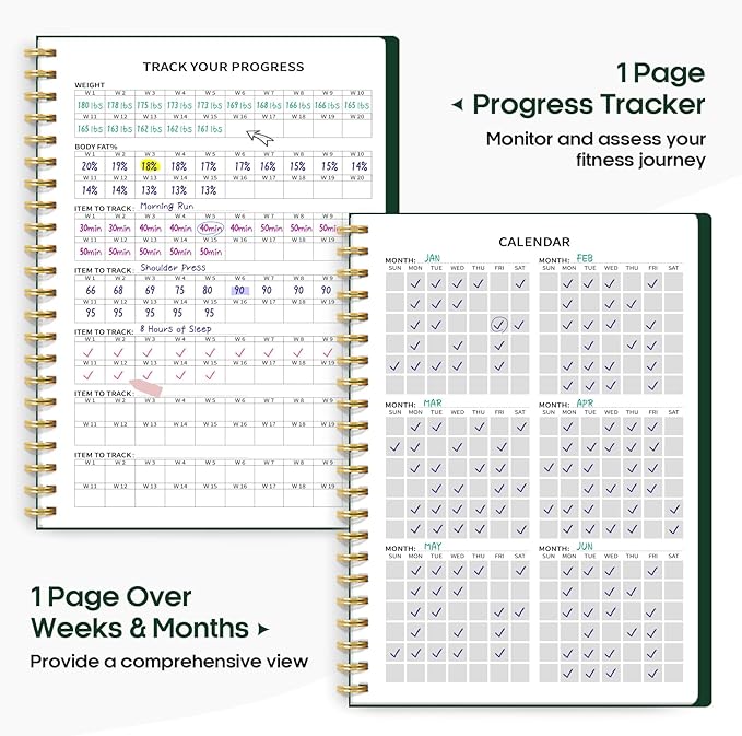 Fitness Workout Journal for Women & Men, A5(5.5" x 8.2") Workout Log Book Planner for Tracking, Progress, and Achieving Your Wellness Goals-Dark Green