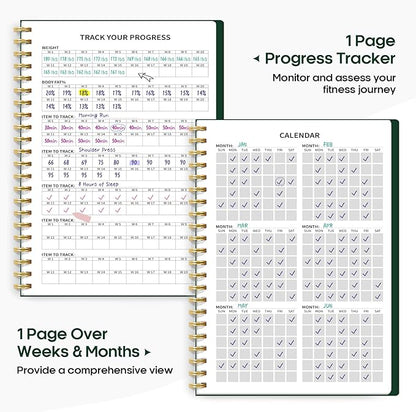 Fitness Workout Journal for Women & Men, A5(5.5" x 8.2") Workout Log Book Planner for Tracking, Progress, and Achieving Your Wellness Goals-Dark Green