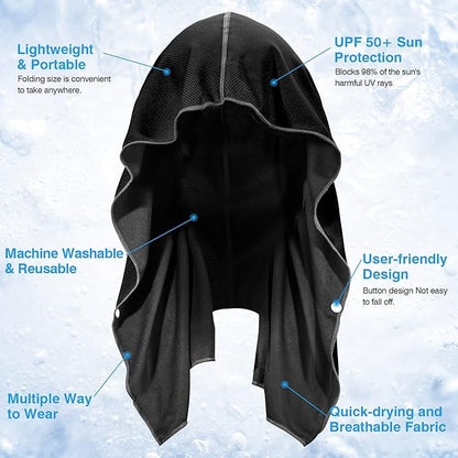 Sukeen Cooling Hoodie Towel, Cooling Towels for Neck and Face Absorbent Quick Drying, Cooling Neck Wraps UV Protection Sport Workout Camping Cycling Cooling Towel