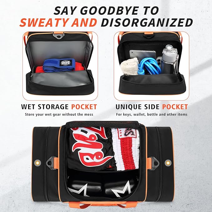 Boxing Gym Duffle Bag, Breathable Mesh Gym Bag for Boxing Gear | Wet Pocket, Privacy Pocket & Removable Shoulder Strap, Multipurpose Muay Thai, MMA, BJJ, Jiu Jitsu, Wrestling Workout Bag