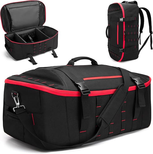 65L Tactical Duffle Bag Gym Bag with Backpack Straps, Wet Pocket and Detachable Dividers, Duffle Backpack for Travel, Sports and Military, Black