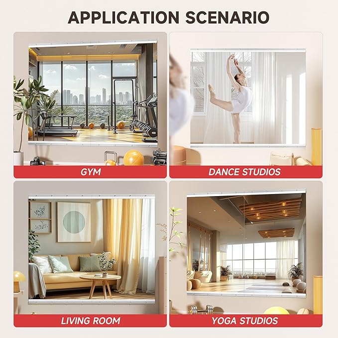 48" x30” 2 Pack Home Gym Mirrors, Large HD Frameless Tempered Glass, Full Body Wall Mount Mirrors for Home Gym, Yoga, Dance Studio, Workout, Silver Clamp Rail