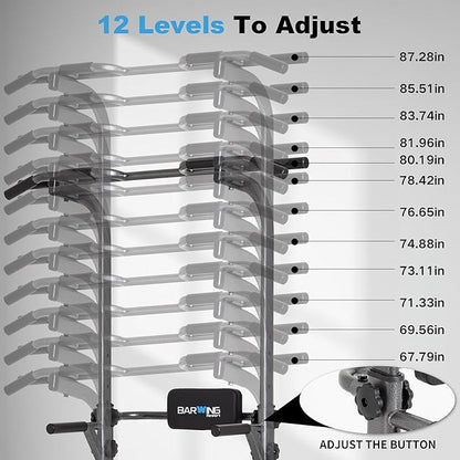 BARWING Pull Up Bar Station, Power Tower, Dip Station with 3D Backrest, Multi-Function Strength Training Stand Rack, Adjustable Height Dip Bar for Home Gym Workout Stand Fitness Exercise Equipment