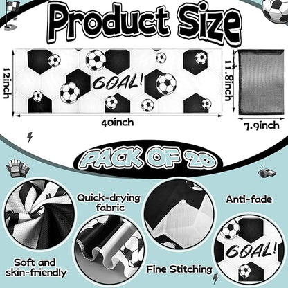 Peryiter 20 Pcs Soccer Towel 40 x 12 Inch Breathable Ice Sweat Towel with Storage Bag Quick Dry Microfiber Soccer Team Gift Party Favors for Fitness Camping Gym Running Sports Men Women Coach Gift