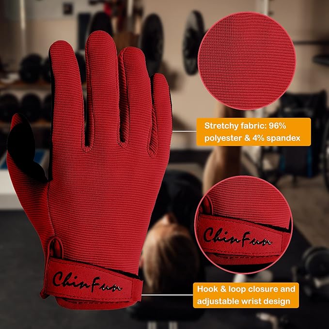 ChinFun Full Finger Workout Gloves for Men Breathable Gym Exercise Weight Lifting Gloves Full Palm Protection Deep