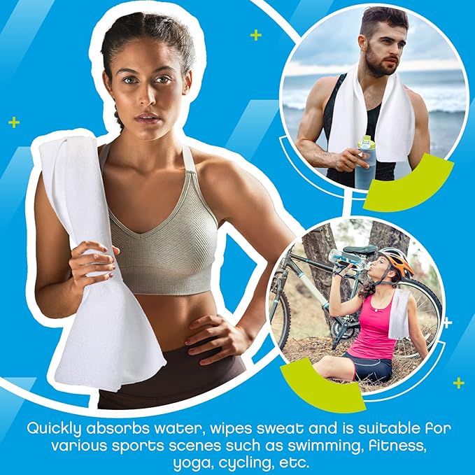 Handepo 12 Pcs Microfiber Workout Gym Towels, 360 GSM 12x30 Inch Fast Drying Yoga Towels for Sweat, Soft Gym Towel for Men Women Travel Sports(White)