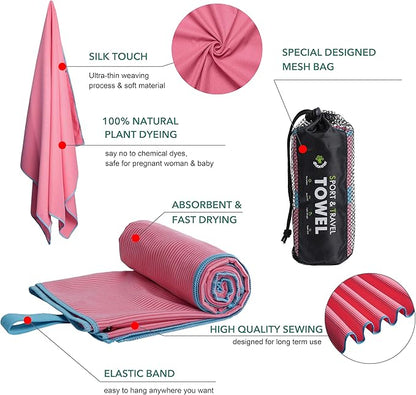 4Monster Microfiber Camping Towel - Quick Dry, Super Absorbent, Lightweight Travel Towel for Hiking, Beach, Gym, Backpacking, Yoga - Compact with Carry Bag (Pink, Small(31.50" x 15.80"))