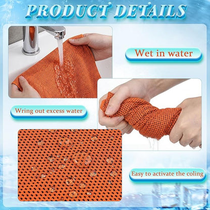 Honoson 10 Pack Cooling Towels Bulk - 47"x12" Soft Breathable Ice Towels for Neck & Face, Portable Chilly Rags Microfiber Sweat Rags for Yoga, Sports, Gym, Workout & Fitness(Orange)