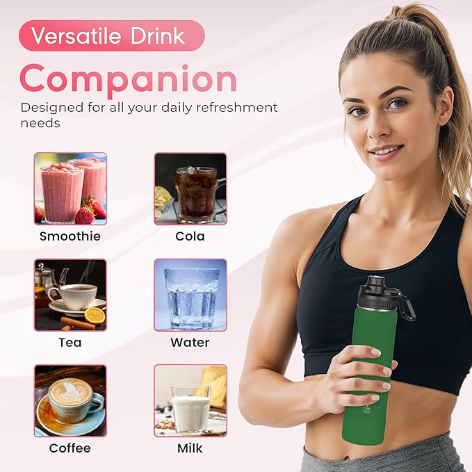 Y TOP 18 oz Insulated Water Bottle Leak Proof Spout Lid Fits in Car Cup Holder – Double Wall Dishwasher Safe Easy Clean stainless steel drinking water bottle for Gym Kids Sports Travel Hiking School