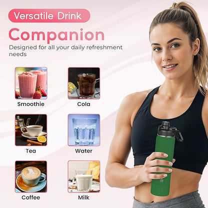 Y TOP 18 oz Insulated Water Bottle Leak Proof Spout Lid Fits in Car Cup Holder – Double Wall Dishwasher Safe Easy Clean stainless steel drinking water bottle for Gym Kids Sports Travel Hiking School