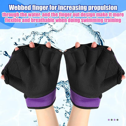 Sumind 2 Pairs Swimming Gloves Aquatic Training Gloves Neoprene Mittens Webbed Fitness Water Aerobics Resistance Training for Women Men Swimming Diving(Medium,Purple, Gray)