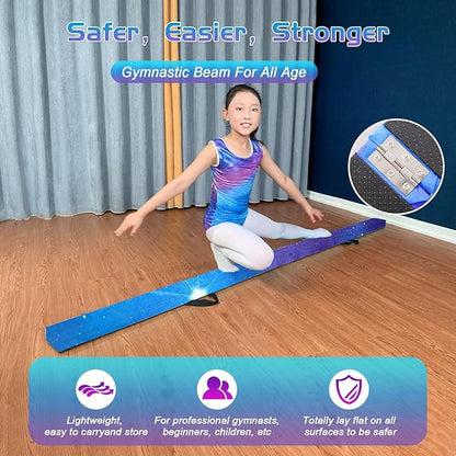 8FT Folding Balance Beam -Gymnastics Floor Beam -Gymnastics Equipment for Kids,Wood core- Anti-Slip Bottom and Carrying Bag for Home