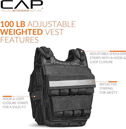 CAP Barbell Adjustable Weighted Vest | 20-150 lbs | Heavy-Duty Workout Vest with Removable Iron Weights for Strength Training, Cardio, Running, and Calisthenics