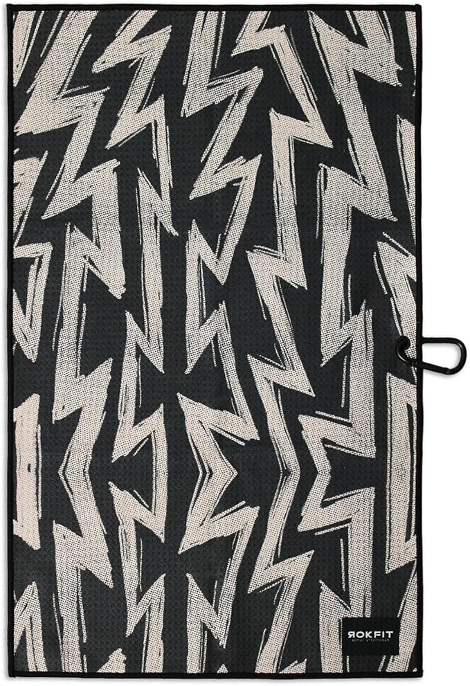 RokFit Gym & Golf Towel – Multi-Use, Quick-Dry, Durable Utility Towel with Bold Graphic and Carabiner Clip (Volt Pattern)