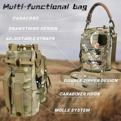 Half Gallon Water Bottle with Sleeve - 64 oz Insulated Water Jug with Handle Tactical Stainless Steel Sports Water Bottle with Strap for Gym Workout Hiking Camping Camo Pouch