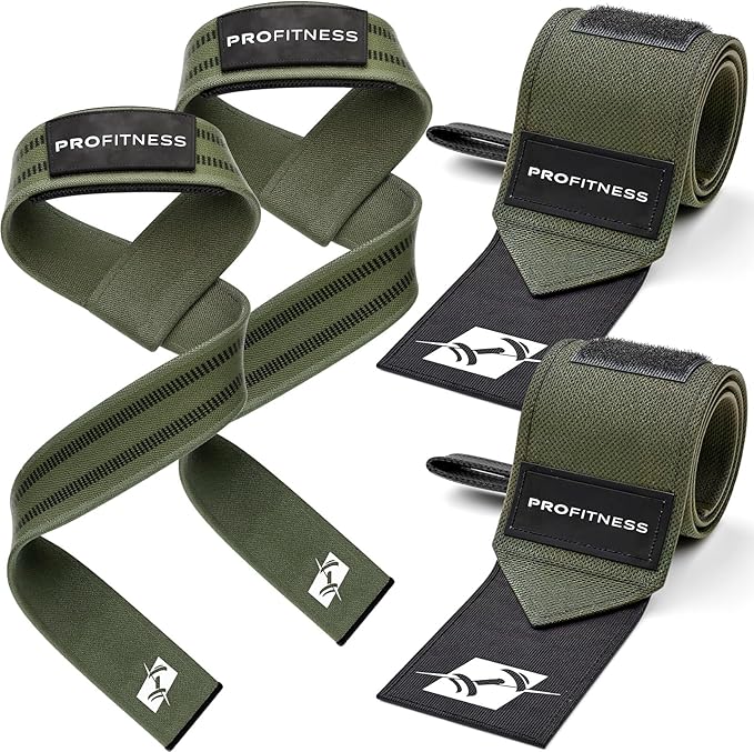 ProFitness Wrist Wraps for Weightlifting with Premium Lifting Straps - Weight Lifting Wrist Wraps and Gym Straps Ideal for Men & Women Workout & Training - Workout Straps with Wrist Support