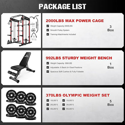 M21 Smith Machine, Multi-Function Power Cage with Dual Pulley Cable Crossover System, 2000LBS All-in-One Squat Rack with Smith Bar and Attachments for Home Gym Strength Training