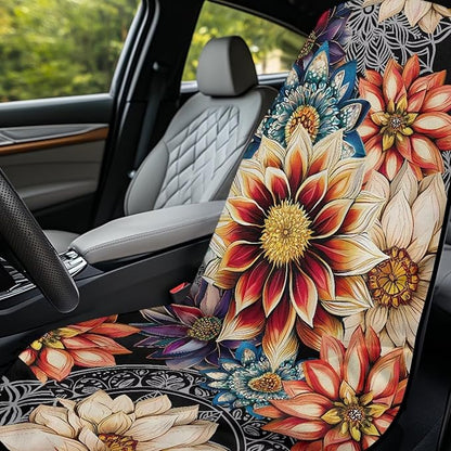 Bulopur Dahlia Floral Car Seat Towel Cover After Gym Workout Running Swimming Boho Automotive Accessories for Girly Non-Slip Sweating Car Seat Cover Removable
