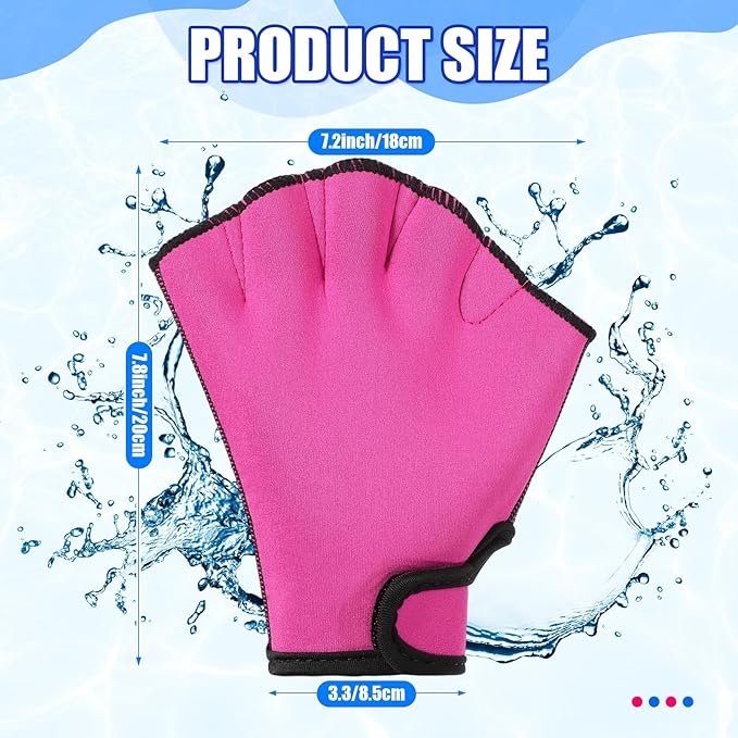Sumind 2 Pairs Swimming Gloves Aquatic Training Gloves Neoprene Mittens Webbed Fitness Water Aerobics Resistance Training for Women Men Swimming Diving(Medium,Rose Red, Blue)