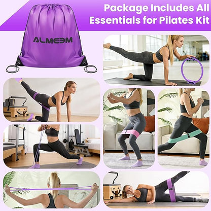 Pilates Ring Kit for Women and Men - 15 inch Magic Circle Exercise Ring and Ball Set for Home Workout Equipment - Dual Padded Handles Ring and Resistance Bands Set for All Fitness Lovers