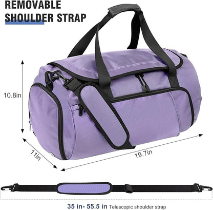 Gym Bag for Men Women With Shoe Compartment & Wet PocketWater Resistant Sports Gym Bag 、shoulder bag、messenger bag Carry On Duffel Bag forWeekend Overnight Traveling (Purple)