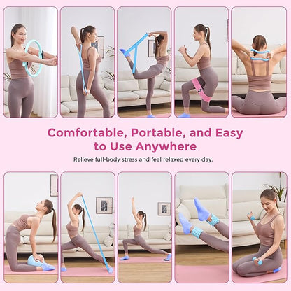 Home Pilates Kit Pilates Equipment Set, Better Yoga Pilates Essentials Kit for Women with 14.5" Pilates Ring, Ball, Resistance Bands, Ankle Weights, Dumbbells, Sliders, Stretch Band, Yoga Strap Socks
