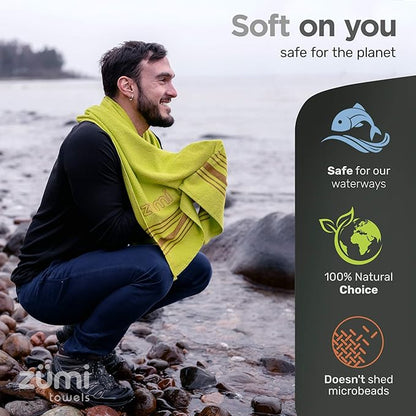 Zumi 100% Cotton Quick Dry Large Travel Towel - Soft, Thin, Compact, Highly Absorbent, Lightweight Camping Towel for Beach, Gym, Bath, Shower, Swimming, Pool, Dorm, RV - Gray