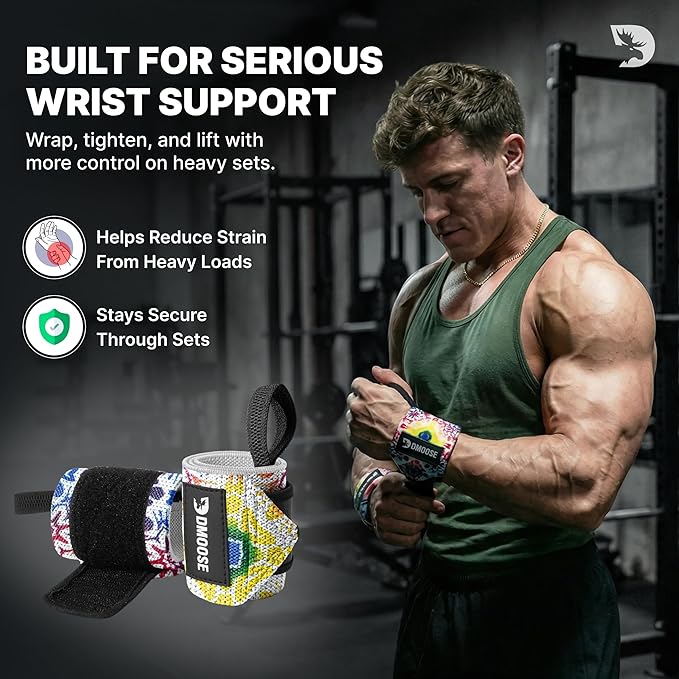 DMoose Fitness Wrist Wraps for Weightlifting 18" - Heavy Duty Gym Wrap with Hand Thumb Loop for Support & Pain Relief, USPA Approved Powerlifting, Weight Lifting Wrist Straps for Men & Women Work Out